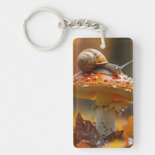 Porte-clés Escargot au-dessus du champignon scène nature mign