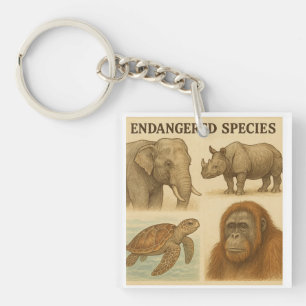 Porte-clés Espèces en péril Illustration Vintage