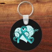 Porte-clés Espoir de carbone floral - Ruban Turquoise (Recto)