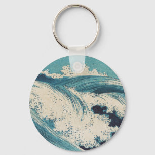 Porte-clés Estampe antique japonaise sur bois Vagues bleues d