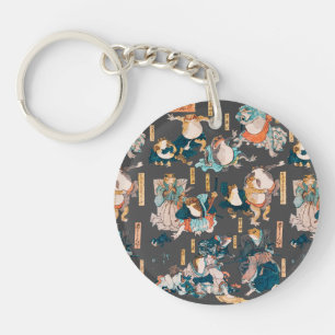 Porte-clés Estampe japonaise de grenouille sur bois Kuniyoshi