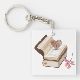 Porte-clés Esthétique de livre vintage avec carte du cœur et
