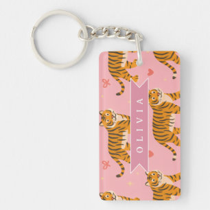 Porte-clés esthétique personnalisée rose tigre chic branchée
