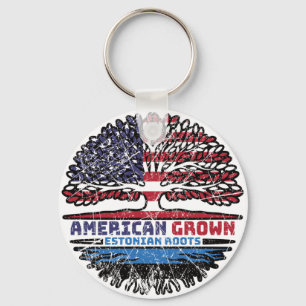 Porte-clés Estonia Estonian American USA Tree Roots Flag