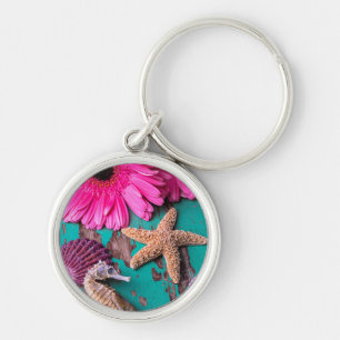 Porte-clés Estrades et hippocampe roses avec des étoiles de