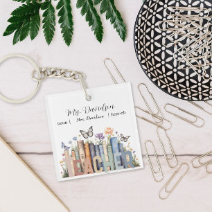 Porte-clés Étagère arc-en-ciel mignonne & livres Monogramme d