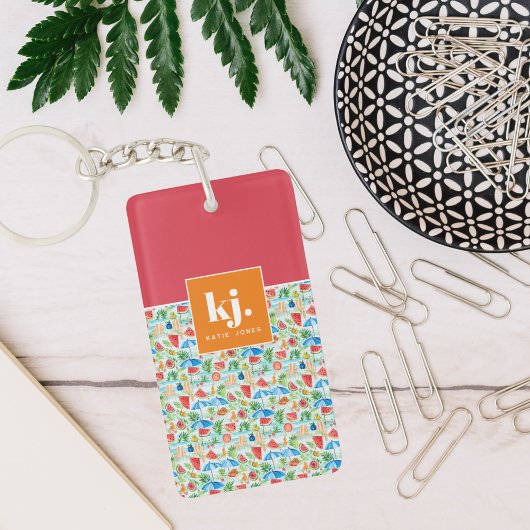 Porte-clés Été amusant Monogramme élégant