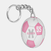Porte-clés étiquette de sac de football rose blanc gris (Devant gauche)