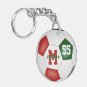 Porte-clés étiquette de sac de football rouge vert équipe (Devant gauche)