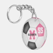 Porte-clés étiquette de sac de soccer rose noir (Devant gauche)