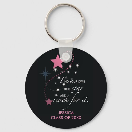 Porte-clés Étoile de graduation, rose sur noir (Recto)