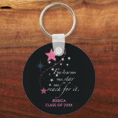 Porte-clés Étoile de graduation, rose sur noir (Verso)