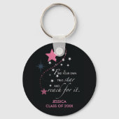 Porte-clés Étoile de graduation, rose sur noir (Verso)