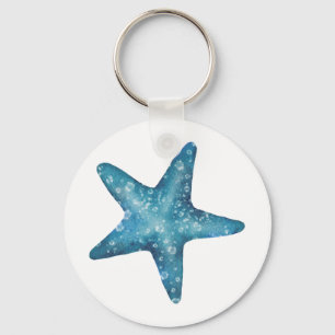 Porte-clés Étoile de mer bleue aquarelle nautique