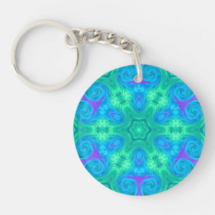 Porte-clés Étoile et boucles en bleu vert et rose