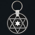 Porte-clés Étoile ronde de David<br><div class="desc">Étoile de David en noir et blanc en cercle.</div>