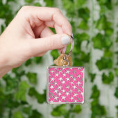 Porte-clés Étoiles argentées sur fond rose fuchsia (main)