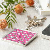 Porte-clés Étoiles argentées sur fond rose fuchsia (Côté)