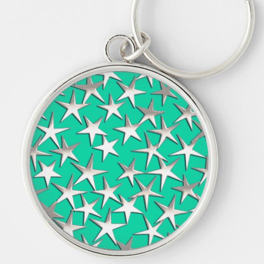 Porte-clés Étoiles argentées sur turquoise (Devant)