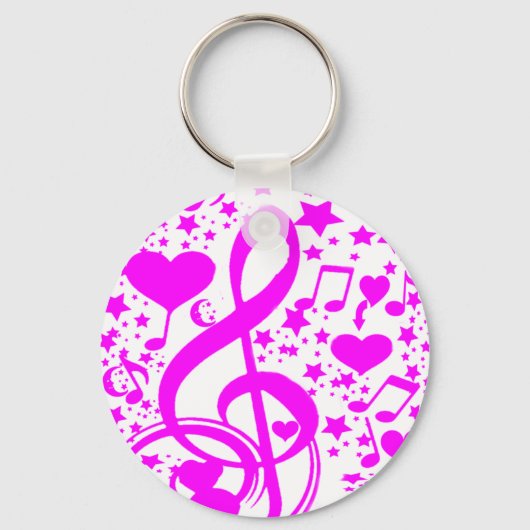Porte-clés Étoiles, cœurs et notes de musique - Rose (Recto)