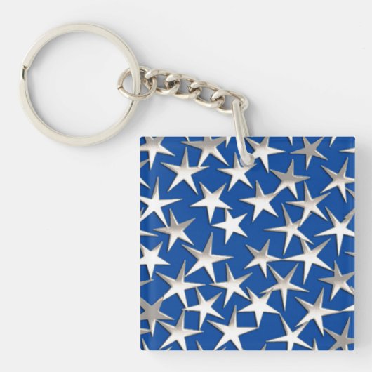 Porte-clés Étoiles d'argent sur bleu cobalt (Devant)
