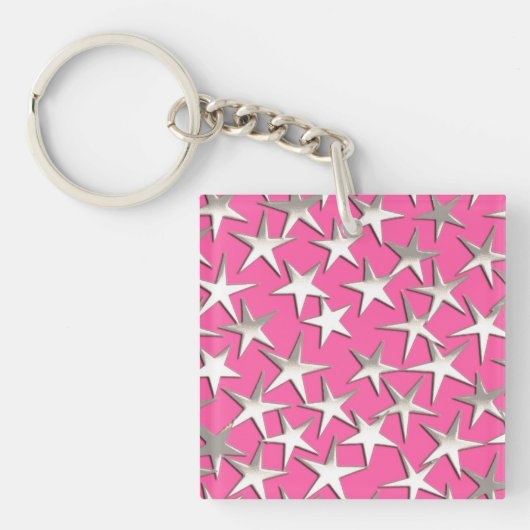Porte-clés Étoiles d'argent sur fuchsia rose (Devant)