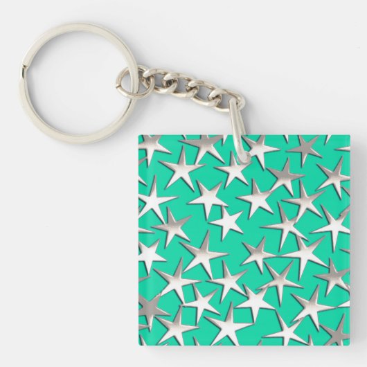 Porte-clés étoiles d'argent sur turquoise (Devant)