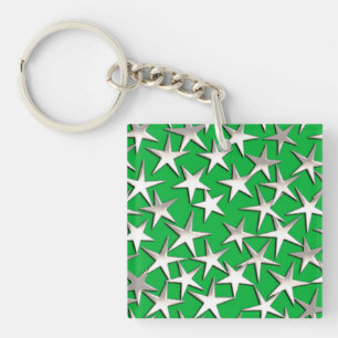 Porte-clés étoiles d'argent sur vert émeraude