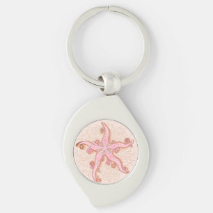 Porte-clés Étoiles de mer et motif pastel rose corail