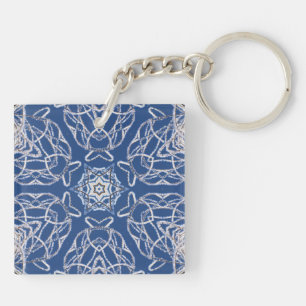 Porte-clés Étoiles de neige bleu blanc Kaleidoscope