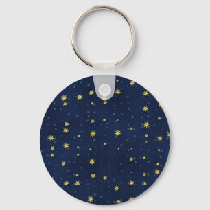 Porte-clés Étoiles d'or sur la série de cadeaux de champ bleu