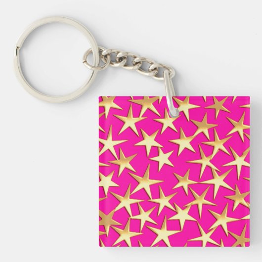Porte-clés Étoiles dorées sur fond rose fuchsia (Devant)