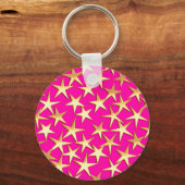 Porte-clés Étoiles dorées sur fond rose fuchsia (Recto)