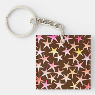 Porte-clés Étoiles en satin, roses sur fond chocolat