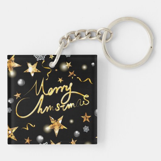 Porte-clés Étoiles Noir Métallic Noir de luxe sobre Noël (Dos)