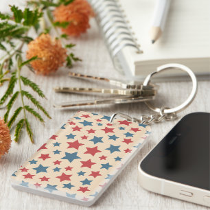 Porte-clés Étoiles rouges et bleues, 4 juillet, fond beige