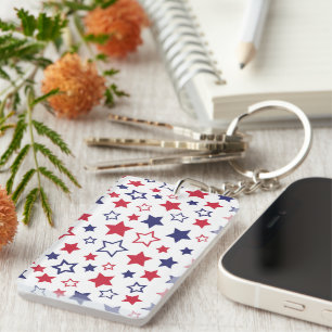 Porte-clés Étoiles rouges et bleues, 4 juillet, fond blanc
