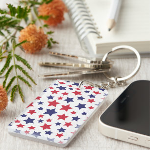 Porte-clés Étoiles rouges et bleues, 4 juillet, fond blanc