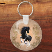 Porte-clés Étonnant cheval sauvage avec des éléments floraux (Recto)