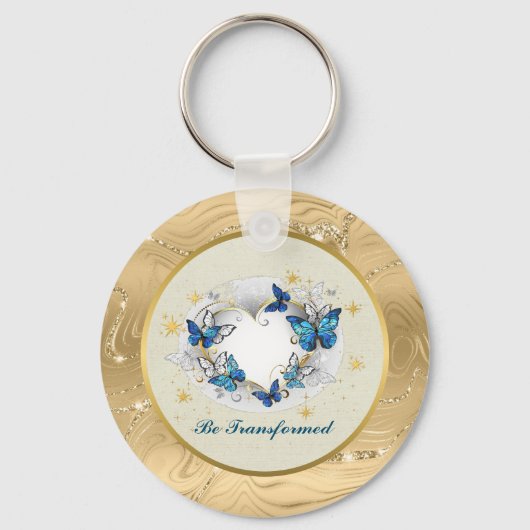 Porte-clés Être transformé Cité Coeur et Papillons Bleus (Recto)