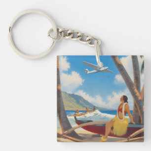 Porte-clés Évasion Aloha de la fille hula hawaïenne vintage p