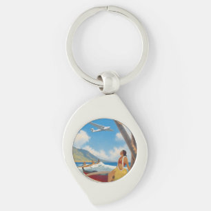 Porte-clés Évasion Aloha de la fille hula hawaïenne vintage p