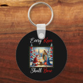 Porte-clés Every Knee Shall Bow Santa Christmas Nativity Scen (Recto)