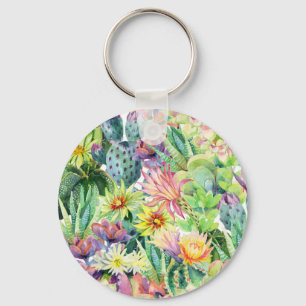 Porte-clés Exotic Blooming Watercolor Cacti Pattern