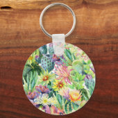 Porte-clés Exotic Blooming Watercolor Cacti Pattern (Recto)