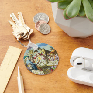 Porte-clés Explorateurs vintages avec carte du monde antique,