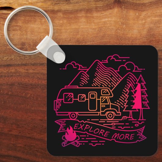 Porte-clés Explorez Plus Camper Rose Van Mountain Nature Love (Recto)