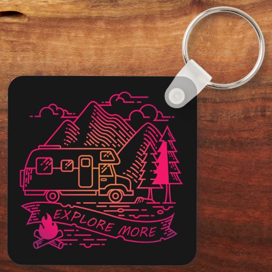 Porte-clés Explorez Plus Camper Rose Van Mountain Nature Love (Verso)