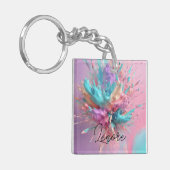 Porte-clés Explosion Peinture Abstraite rose Turquoise Lilac (Devant gauche)