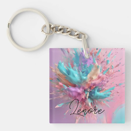 Porte-clés Explosion Peinture Abstraite rose Turquoise Lilac (Devant)